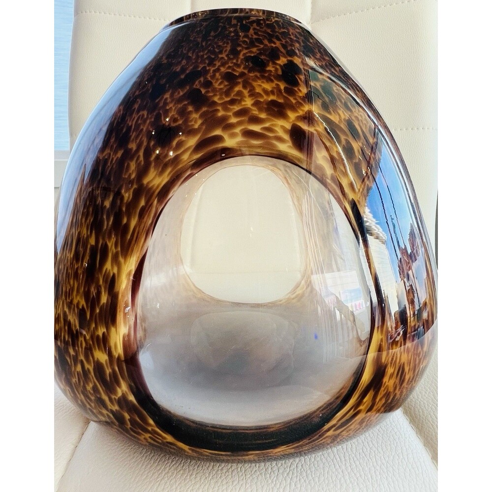 Murano Style Art Glass Vase Tortoiseshell Brown Amber Hand Blown